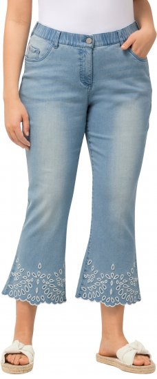Ulla Popken Cropped Flared Eyelet Jeans Light Blue - Blugi & Pantaloni pentru Femei Mărimi Mari – Plus Size - 