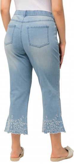 Ulla Popken Cropped Flared Eyelet Jeans Light Blue - Blugi & Pantaloni pentru Femei Mărimi Mari – Plus Size - 