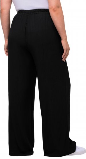 Ulla Popken Viscose Crinkle Drawstring Elastic Waist Pants Black - Blugi & Pantaloni pentru Femei Mărimi Mari – Plus Size - 
