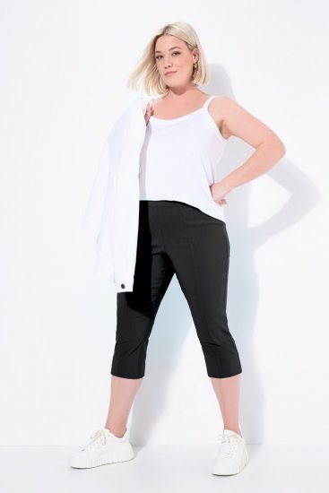 Ulla Popken Bengaline Elastic Waist Stretch Capri Pants Black - Pantaloni din material textil - Pantaloni evazați marimi mari