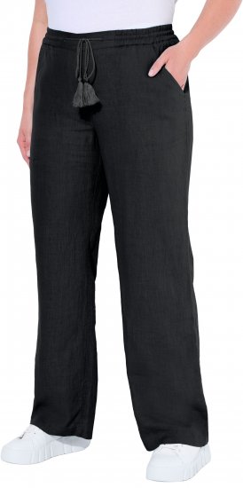 Ulla Popken Drawstring Elastic Waist Mary Fit Linen Pants Black - Blugi & Pantaloni pentru Femei Mărimi Mari – Plus Size - 
