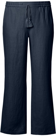 Ulla Popken Drawstring Elastic Waist Mary Fit Linen Pants Navy - Blugi & Pantaloni pentru Femei Mărimi Mari – Plus Size - 