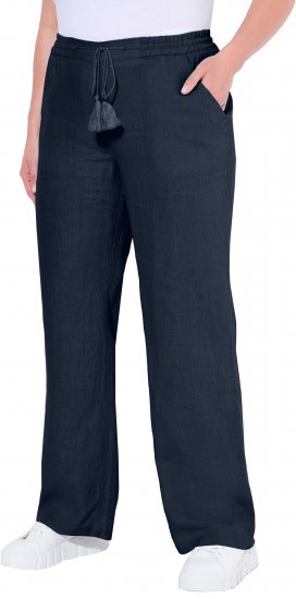 Ulla Popken Drawstring Elastic Waist Mary Fit Linen Pants Navy - Blugi & Pantaloni pentru Femei Mărimi Mari – Plus Size - 