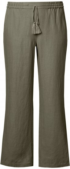 Ulla Popken Drawstring Elastic Waist Mary Fit Linen Pants Loden Green - Blugi & Pantaloni pentru Femei Mărimi Mari – Plus Size - 