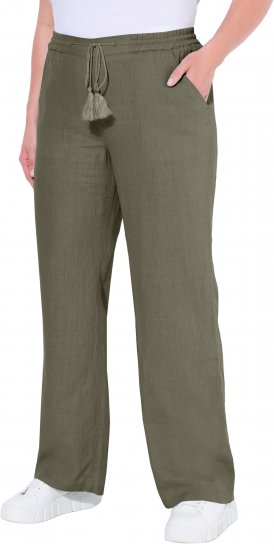 Ulla Popken Drawstring Elastic Waist Mary Fit Linen Pants Loden Green - Blugi & Pantaloni pentru Femei Mărimi Mari – Plus Size - 