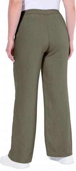 Ulla Popken Drawstring Elastic Waist Mary Fit Linen Pants Loden Green - Blugi & Pantaloni pentru Femei Mărimi Mari – Plus Size - 