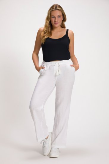 Ulla Popken Drawstring Elastic Waist Mary Fit Linen Pants Snow White - Blugi & Pantaloni pentru Femei Mărimi Mari – Plus Size - 