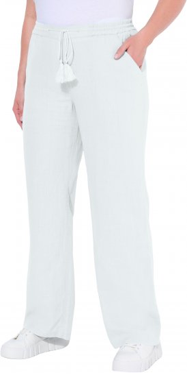 Ulla Popken Drawstring Elastic Waist Mary Fit Linen Pants Snow White - Blugi & Pantaloni pentru Femei Mărimi Mari – Plus Size - 