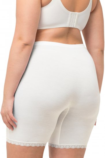 Ulla Popken Lace Hem Stretch Viscose Knit Bicycle Length Lounge Shorts White - Blugi & Pantaloni pentru Femei Mărimi Mari – Plus Size - 