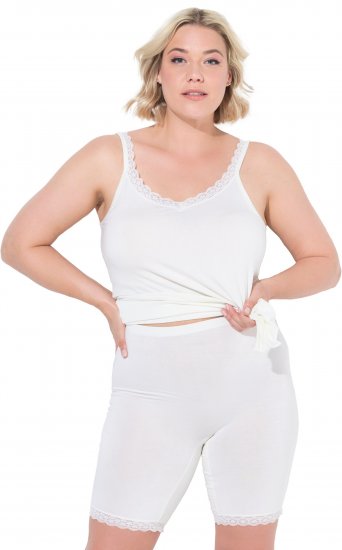 Ulla Popken Lace Hem Stretch Viscose Knit Bicycle Length Lounge Shorts White - Blugi & Pantaloni pentru Femei Mărimi Mari – Plus Size - 