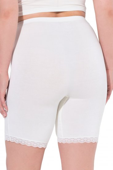 Ulla Popken Lace Hem Stretch Viscose Knit Bicycle Length Lounge Shorts White - Blugi & Pantaloni pentru Femei Mărimi Mari – Plus Size - 