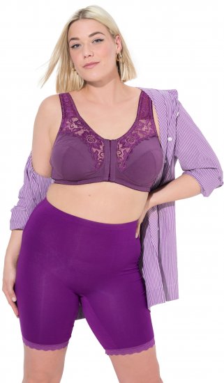 Ulla Popken Lace Hem Stretch Viscose Knit Bicycle Length Lounge Shorts Purple - Blugi & Pantaloni pentru Femei Mărimi Mari – Plus Size - 