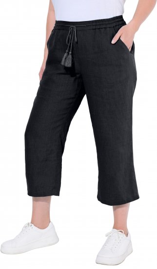 Ulla Popken Cool Linen Elastic Waist Capri Pants Black - Blugi & Pantaloni pentru Femei Mărimi Mari – Plus Size - 