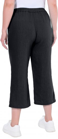 Ulla Popken Cool Linen Elastic Waist Capri Pants Black - Blugi & Pantaloni pentru Femei Mărimi Mari – Plus Size - 