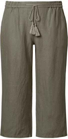 Ulla Popken Cool Linen Elastic Waist Capri Pants Loden Green - Blugi & Pantaloni pentru Femei Mărimi Mari – Plus Size - 
