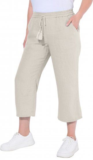 Ulla Popken Cool Linen Elastic Waist Capri Pants Brown - Blugi & Pantaloni pentru Femei Mărimi Mari – Plus Size - 