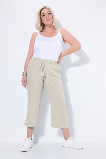 Ulla Popken Cool Linen Elastic Waist Capri Pants Brown - Blugi & Pantaloni pentru Femei Mărimi Mari – Plus Size - 