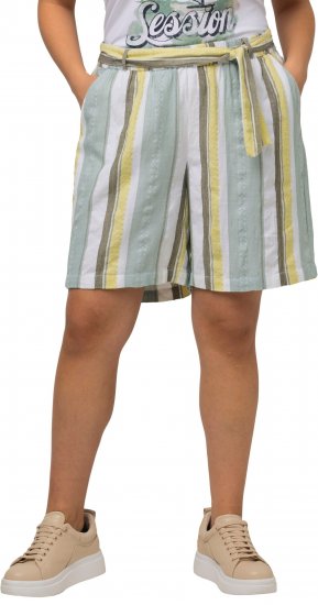Ulla Popken Striped Wide Leg Elastic Waistband Shorts White - Blugi & Pantaloni pentru Femei Mărimi Mari – Plus Size - 