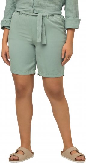 Ulla Popken Tie Belt Lyocell Shorts Moss Green - Blugi & Pantaloni pentru Femei Mărimi Mari – Plus Size - 