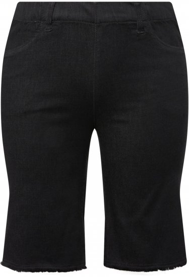 Ulla Popken Frayed Hemline Elastic Waistband Bermuda Shorts Black - Blugi & Pantaloni pentru Femei Mărimi Mari – Plus Size - 