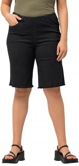 Ulla Popken Frayed Hemline Elastic Waistband Bermuda Shorts Black - Blugi & Pantaloni pentru Femei Mărimi Mari – Plus Size - 