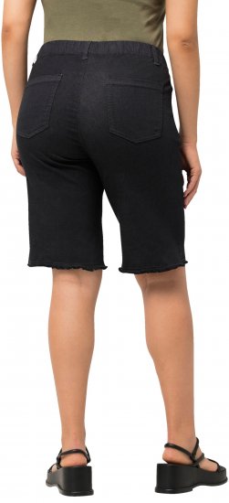 Ulla Popken Frayed Hemline Elastic Waistband Bermuda Shorts Black - Blugi & Pantaloni pentru Femei Mărimi Mari – Plus Size - 