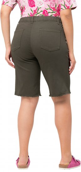 Ulla Popken Frayed Hemline Elastic Waistband Bermuda Shorts Loden Green - Blugi & Pantaloni pentru Femei Mărimi Mari – Plus Size - 