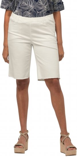 Ulla Popken Frayed Hemline Elastic Waistband Bermuda Shorts White - Blugi & Pantaloni pentru Femei Mărimi Mari – Plus Size - 