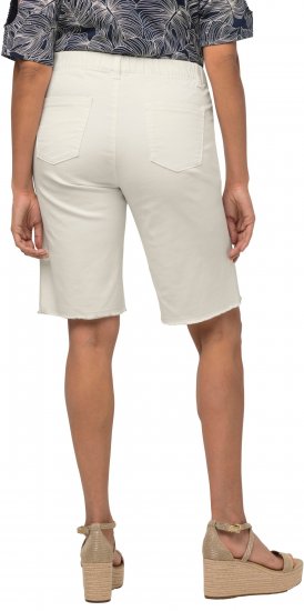 Ulla Popken Frayed Hemline Elastic Waistband Bermuda Shorts White - Blugi & Pantaloni pentru Femei Mărimi Mari – Plus Size - 