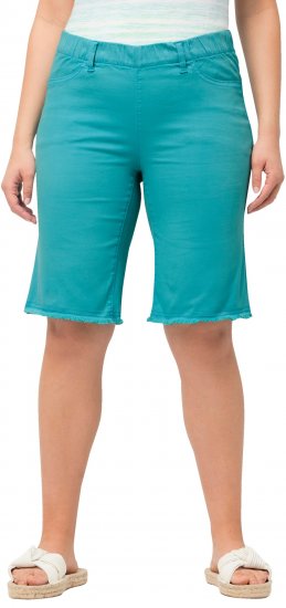 Ulla Popken Frayed Hemline Elastic Waistband Bermuda Shorts Bright Turquoise - Blugi & Pantaloni pentru Femei Mărimi Mari – Plus Size - 