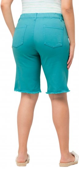 Ulla Popken Frayed Hemline Elastic Waistband Bermuda Shorts Bright Turquoise - Blugi & Pantaloni pentru Femei Mărimi Mari – Plus Size - 