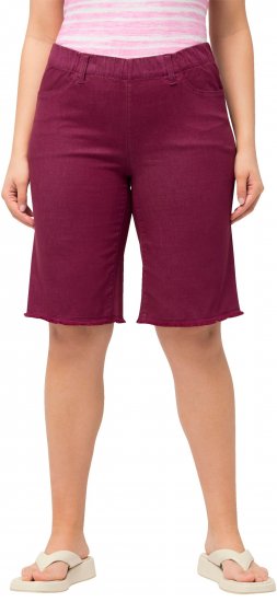 Ulla Popken Frayed Hemline Elastic Waistband Bermuda Shorts Purple - Ulla Popken - 