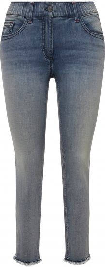 Ulla Popken Fringed Hem Stretch Fit Jeans Blue Denim - Blugi & Pantaloni pentru Femei Mărimi Mari – Plus Size - 