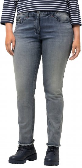 Ulla Popken Fringed Hem Stretch Fit Jeans Blue Denim - Blugi & Pantaloni pentru Femei Mărimi Mari – Plus Size - 