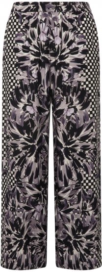 Ulla Popken Checkered Floral Elastic Waist Palazzo Paints Black - Blugi & Pantaloni pentru Femei Mărimi Mari – Plus Size - 