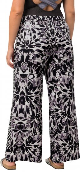Ulla Popken Checkered Floral Elastic Waist Palazzo Paints Black - Blugi & Pantaloni pentru Femei Mărimi Mari – Plus Size - 