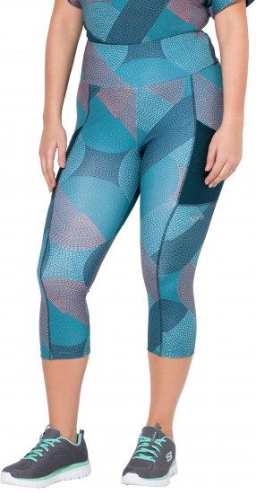 Ulla Popken Quick Dry Cropped Geometric Print Leggings Blue - Geci - 