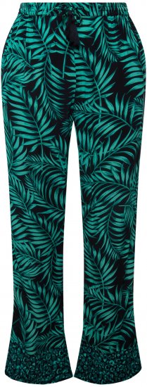 Ulla Popken Palm Leaf Print Elastic Waist Pants Navy - Blugi & Pantaloni pentru Femei Mărimi Mari – Plus Size - 