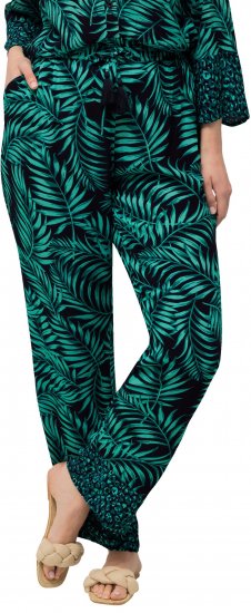 Ulla Popken Palm Leaf Print Elastic Waist Pants Navy - Blugi & Pantaloni pentru Femei Mărimi Mari – Plus Size - 