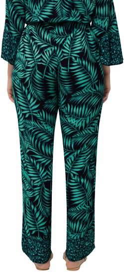 Ulla Popken Palm Leaf Print Elastic Waist Pants Navy - Blugi & Pantaloni pentru Femei Mărimi Mari – Plus Size - 