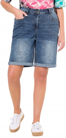 Ulla Popken Palm Print Denim Bermuda Shorts Blue Denim - Blugi & Pantaloni pentru Femei Mărimi Mari – Plus Size - 