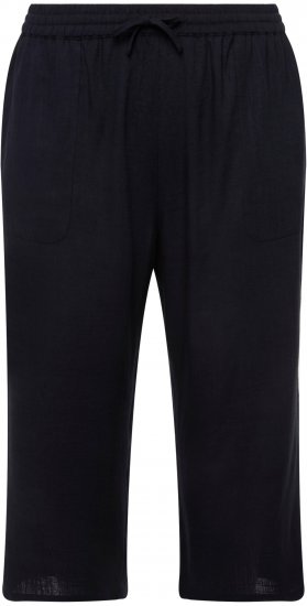 Ulla Popken Cropped Linen Blend Elastic Waist Pants Navy - Blugi & Pantaloni pentru Femei Mărimi Mari – Plus Size - 
