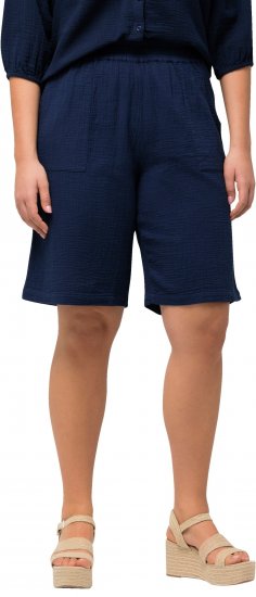 Ulla Popken Muslin Elastic Waist Wide Leg Shorts Blue - Blugi & Pantaloni pentru Femei Mărimi Mari – Plus Size - 
