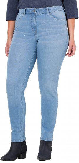 Ulla Popken Rhinestone Detail Stretch Fit Jeans Light Blue Denim - Blugi & Pantaloni pentru Femei Mărimi Mari – Plus Size - 