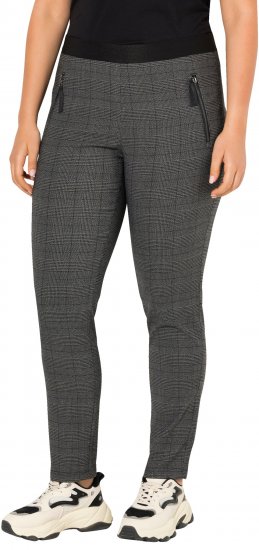 Ulla Popken Plaid Elastic Waist Tapered Leg Pants Black - Blugi & Pantaloni pentru Femei Mărimi Mari – Plus Size - 