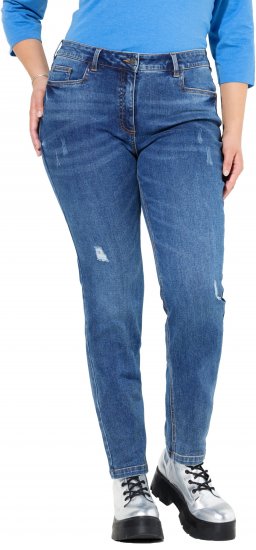 Ulla Popken Lightly Distressed Slim Leg Jeans Blue - Blugi & Pantaloni pentru Femei Mărimi Mari – Plus Size - 