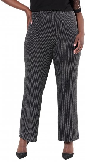 Ulla Popken Sparkling Pinstripe Elastic Waist Pants Black - Blugi & Pantaloni pentru Femei Mărimi Mari – Plus Size - 