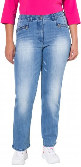 Ulla Popken Tapered Leg Lightly Distressed Jeans Blue Denim - Blugi & Pantaloni pentru Femei Mărimi Mari – Plus Size - 