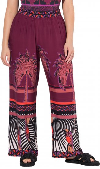 Ulla Popken Mixed Palm Print Elastic Waist Palazzo Pants Red - Blugi & Pantaloni pentru Femei Mărimi Mari – Plus Size - 