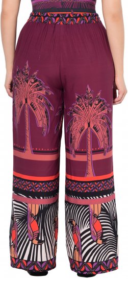 Ulla Popken Mixed Palm Print Elastic Waist Palazzo Pants Red - Blugi & Pantaloni pentru Femei Mărimi Mari – Plus Size - 
